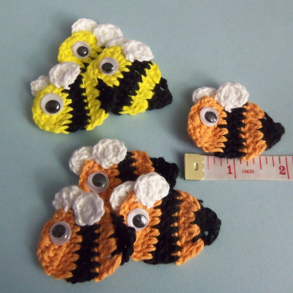 Set of 12 Assorted Crochet Bee Appliques. Crochet Bee Appliques.