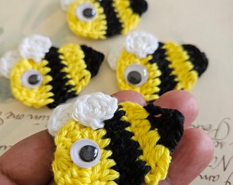 Set of Six Yellow Crochet Bee Appliques.  Crochet Bee Appliques.