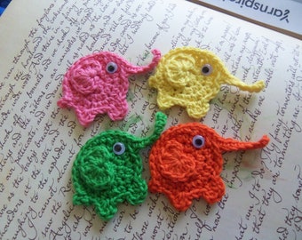 Crochet Elephant Appliques. Set of Four Assorted Crochet Elephant Appliques.