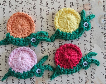 Set of Eight Assorted Crochet Snail Appliques. Small Crochet Snail Appliques.