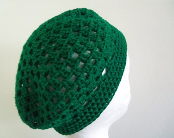 Green Crochet Beret Hat. Handmade Crochet Beret Hat.