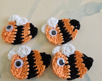 Set of Six Orange Crochet Bee Appliques.  Crochet Bee Appliques.