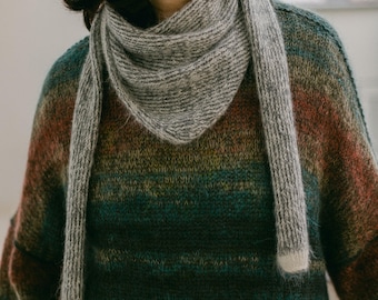 Triangle Knit Scarf with Long Ties – Heathered Merino Alpaca Silk
