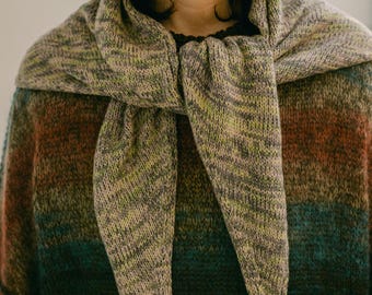 Large Triangle Knit Shawl Scarf – Textured Melange – Italian Merino Wool