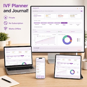 IVF Tracker, IVF Planner and Journal, Fertility Treatment Dashboard, Medication and Stim Log, Follicle and Cost Tracker, Two Week Wait App