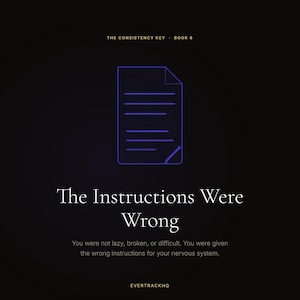 May include: A digital screen displays text and graphics on a dark background. The title "The Instructions Were Wrong" is prominent, with supporting text below. A stylized document icon is at the center. The EvertrackHQ logo is at the top and bottom.