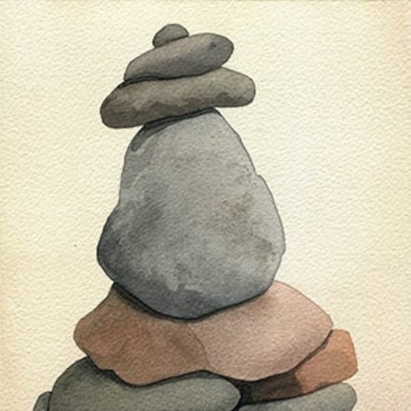 Cairn 2 Digital Download Watercolor Nature Rock Stack