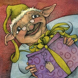 Whimsical Elf Art – &quot;Tooket&quot; Digital Download Watercolor Christmas