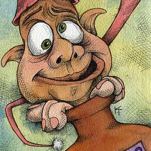 Whimsical Elf Art – &quot;Groggle&quot; Digital Download Watercolor Christmas