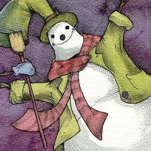 Whimsical Snowman Art – &quot;Todd&quot; Digital Download Watercolor Christmas
