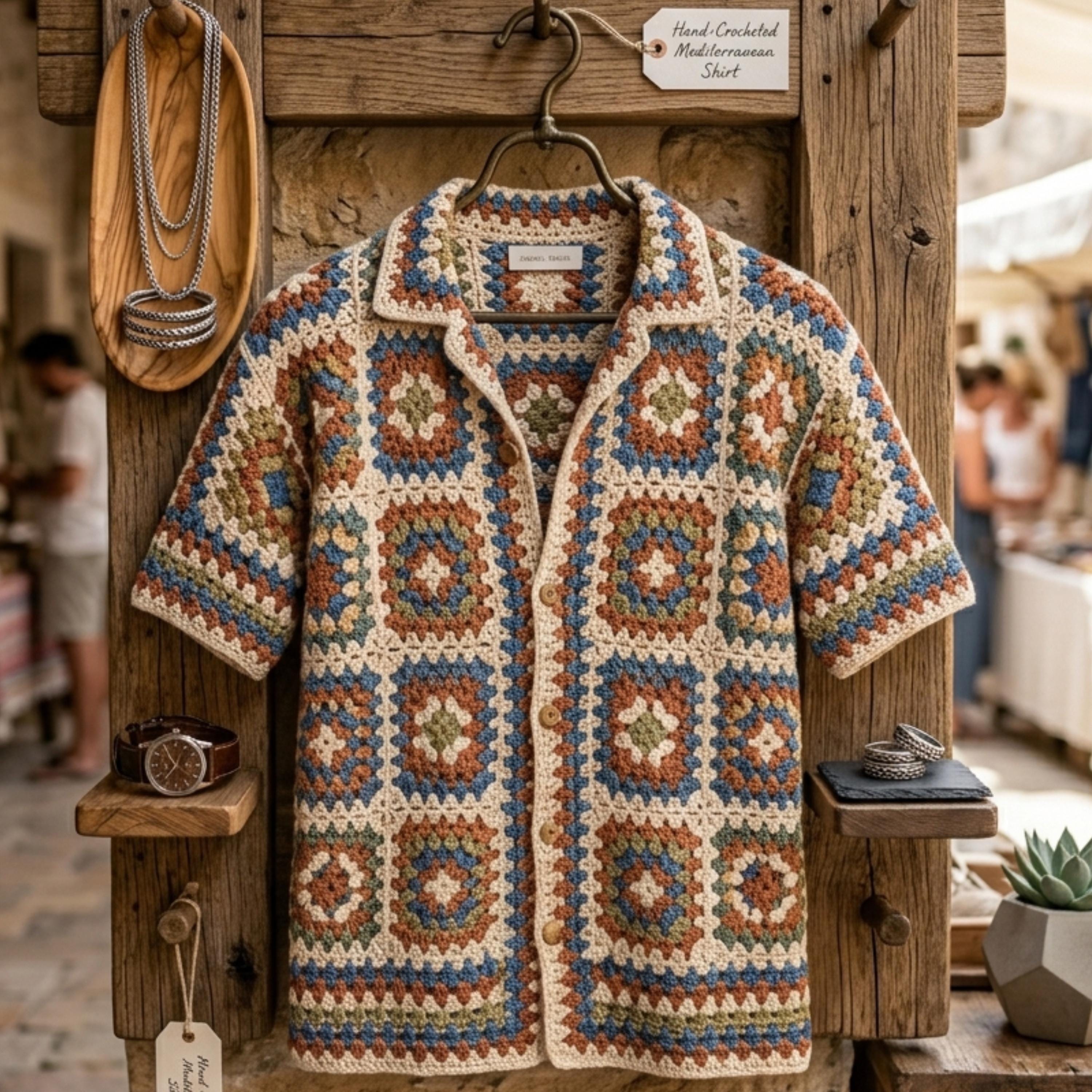 Resort Club Pattern Crochet Resort Shirt Pattern – Mediterranean Granny Square Button up ...