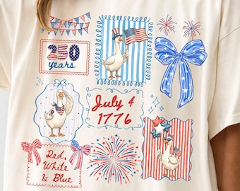 Camiseta patriótica del ganso, camiseta del 250 aniversario de EE. UU., camiseta gráfica patriótica, camisetas del 4 de julio del 250 aniversario, rojo, blanco y azul, camiseta del ganso americano