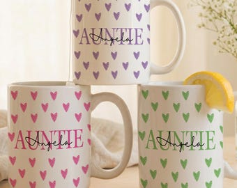Taza personalizada para la nueva tía, taza con nombre personalizado para la tía, regalo para anunciar el nacimiento del bebé para la tía, anuncio de embarazo personalizado, idea de regalo para la nueva tía