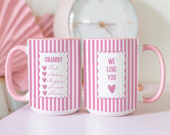 Taza personalizada para abuela con los nombres de los nietos, taza de café Nana Stripe, taza para anunciar el embarazo de los abuelos, regalo para la nueva abuela