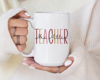 Taza personalizada para profesores con nombre, regalo de agradecimiento para profesores, regalo de fin de curso para profesores, taza de café personalizada para profesores, gracias profesor.