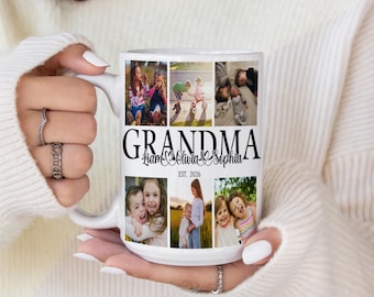 Taza personalizada con foto de la abuela, taza de café personalizada con foto de los nietos y sus nombres, regalo para la abuela, regalo del Día de la Madre, taza de recuerdo de cumpleaños para la abuela.