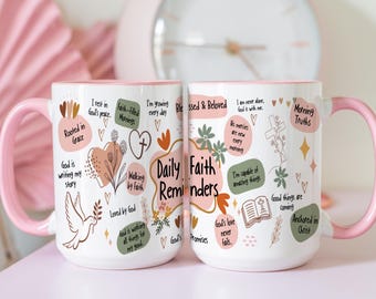 Taza de café con recordatorios diarios de fe, taza de café con temática religiosa, taza con versículo bíblico, regalo religioso inspirador, taza para la oración del domingo por la mañana.