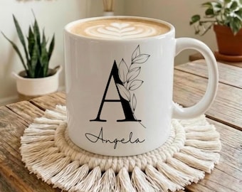Taza de café personalizada con nombre, taza para regalo de cumpleaños, taza de regalo de aniversario, taza de café personalizada con iniciales, taza de regalo para abuela y mamá