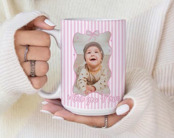 Taza personalizada con foto de bebé para mamá, taza de café con foto personalizada, regalo del Día de la Madre de parte de los niños, regalo de cumpleaños para mamá, taza a rayas para la abuela