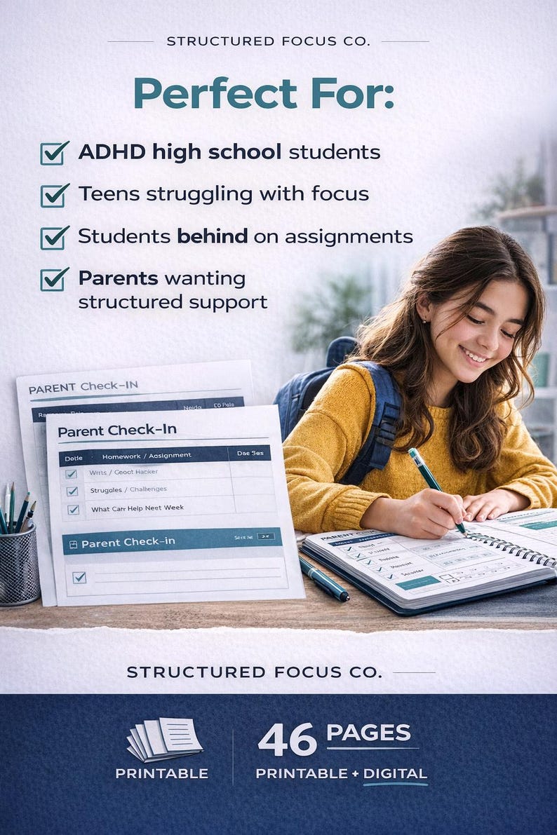 ADHD High School Academic Planner, Executive Function System, Homework ...