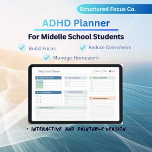 Planejador para alunos com TDAH no Ensino Fundamental II | Foco diário, controle de tarefas (Download digital)