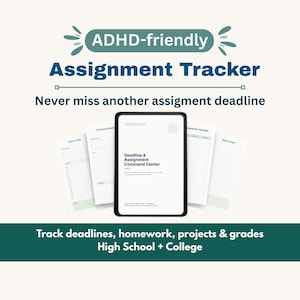 Assignment Tracker for Students — ADHD-friendly — Deadline & Homework Planner | High School College Printable Fillable PDF