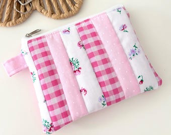 Small quilted pink patchwork pouch