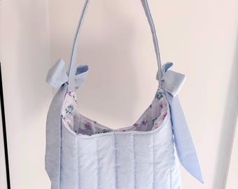Pastel blue mini bow shoulder bag