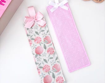 Citrus / pink polka dot fabric bookmark