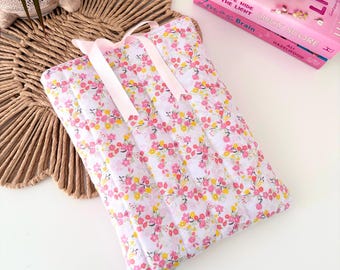 Pink blossom quilted book sleeve