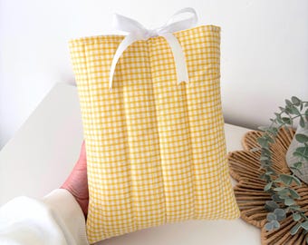 Yellow gingham quilted book sleeve