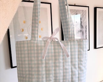 Blue gingham quilted tote bag
