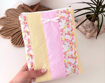 Pastel pink and yellow patchwork kindle/e-reader sleeve