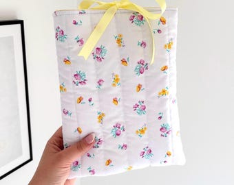 Yellow floral quilted book sleeve