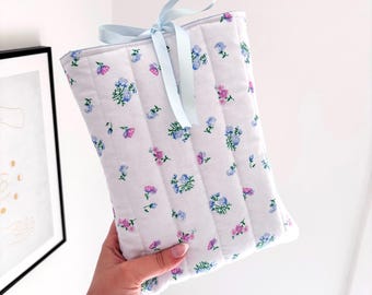 Blue floral quilted book sleeve
