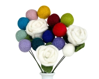 Birthstone Bouquet- 3 White Roses + 1 Felt Ball Flower for each birthday represented- Mother's Day Gifts