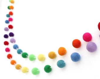 Rainbow Felt Ball Garland- Rainbow Pom Pom banner