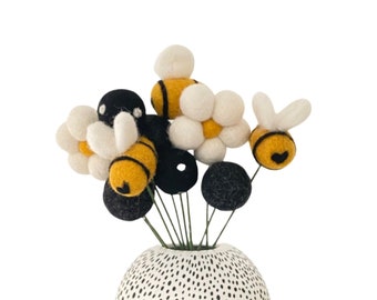 Bee Kind Daisy bouquet- Bee & Daisy black and yellow felt ball flower bouquet