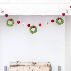 Felt Ball Christmas Garland: Red, White, Burgundy Wreaths