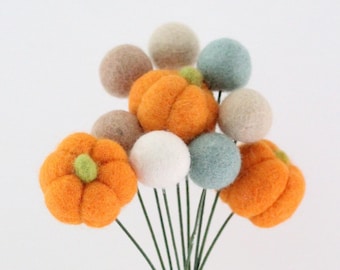 Felt Ball Flower Bouquet: Pumpkin & Pastel Wool Stems