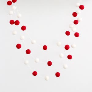 Deck the Halls Felt Ball Garland Christmas- Red and White Garland- Red & White Valentine Garland