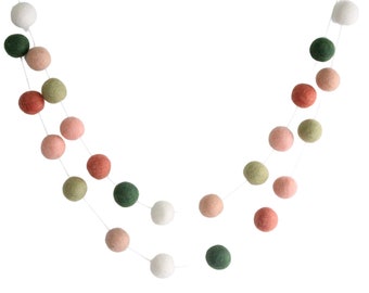 Peach Tree Felt Ball Garland: Coral, Sage, Nursery Decor