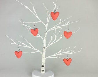 Coral Pink Felt Heart Ornaments | Set of 3 or 5