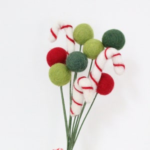 Ramo de bastones de caramelo y bolas de fieltro: ramo rojo y verde (elija entre 10 y 20 tallos)