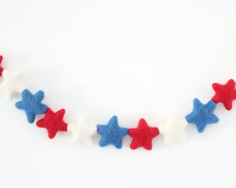 Star Garland- Felt Stars- Red, White, & Blue- Memorial Day, Fourth of July decorations- star spangled banner