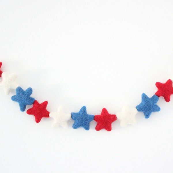 Star Garland- Felt Stars- Red, White, & Blue- Memorial Day, Fourth of July decorations- star spangled banner