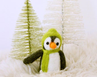 Felt Penguin-green hat and scarf