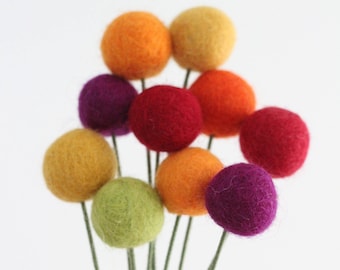 Happy Fall, Y'all Felt Ball Flower bouquet- Wool pom pom flowers- Fall decor- Thankgiving flower bouquet