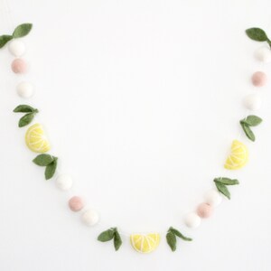 Lemon Garland-featuring felt leaves, lemons, and blush and white felt balls image 6