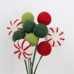 Ramo de menta y bolas de fieltro - Ramo rojo y verde - elija entre 10 o 20 tallos